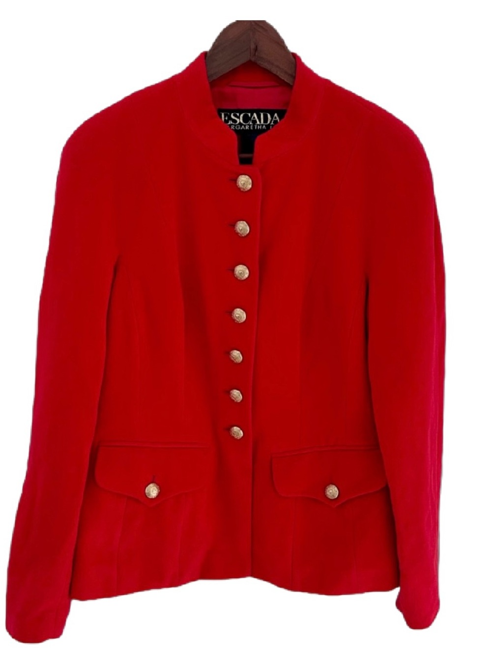 Vintage Escada Margaretha Ley Tangerine Angora Wool Jacket Gold Buttons US 10